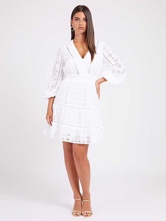 Long sleeve white eyelet dress store