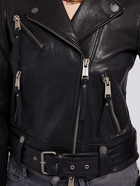 GUESS Giacca biker in vera pelle Donna