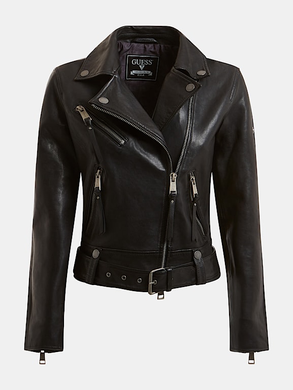 GUESS Giacca biker in vera pelle Donna