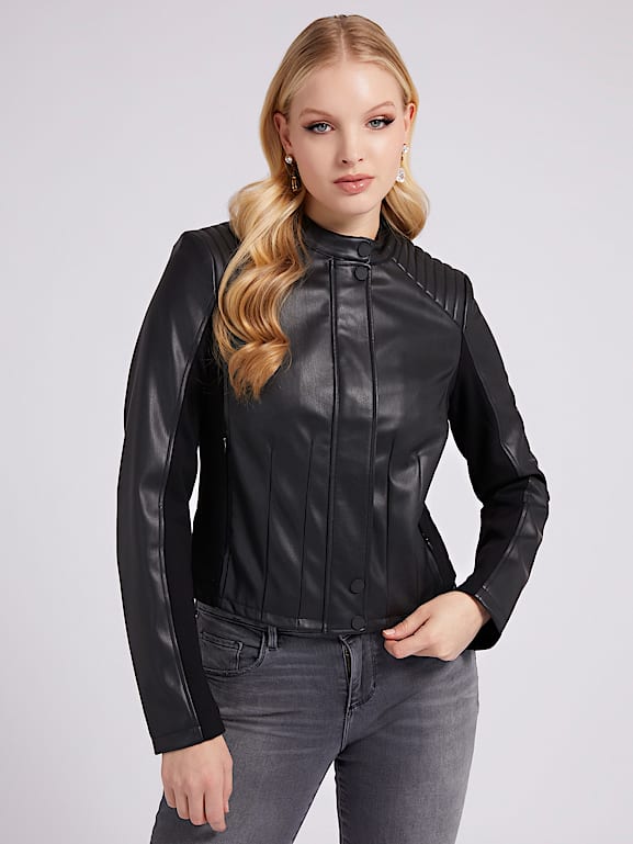 Guess faux leather sales jacket womens