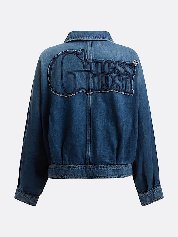 Guess denim jacket logo on back top