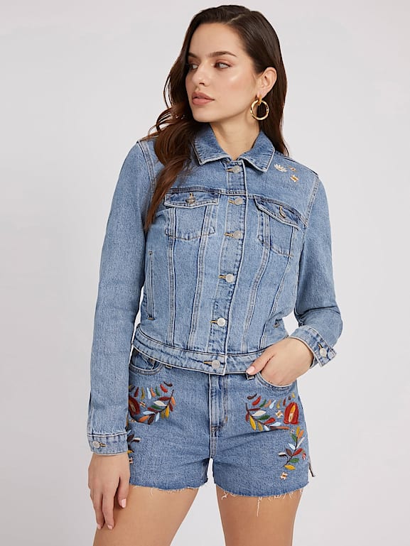 Guess embroidered denim jacket best sale