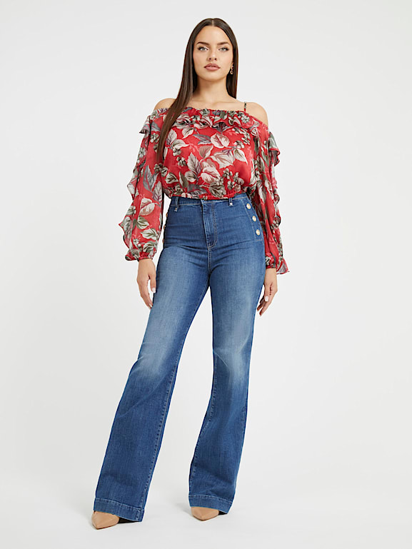 GUESS Vaqueros acampanados botones visibles Mujer
