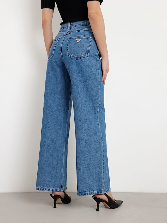 GUESS® Denimowe spodnie z wysokim stanem fason wide leg Kobieta