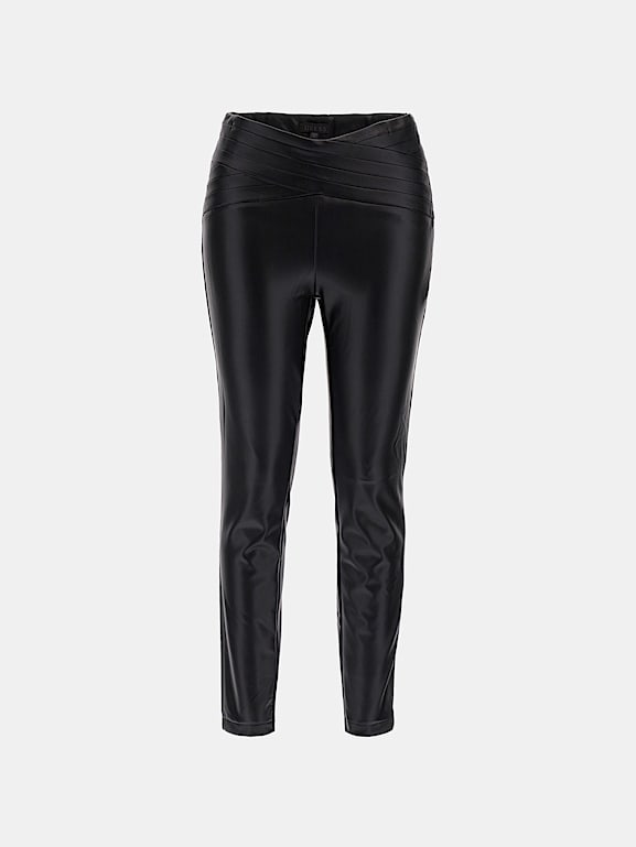 GUESS ELEONORA LEGGINGS WITH METAL BUTTONS Woman Jet black