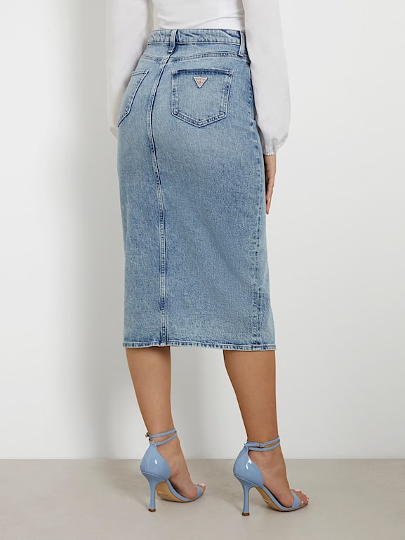 GUESS Jupe longue en jean fendue devant Femme