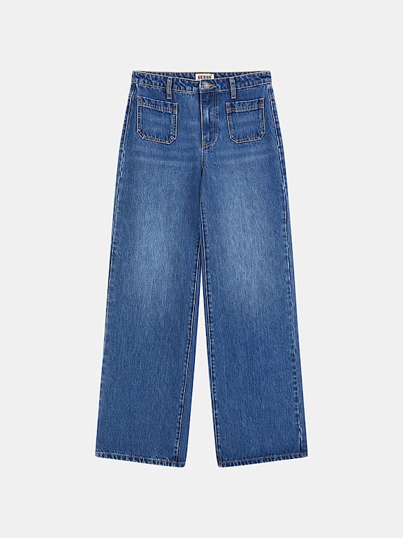 全国宅配無料 Mid GUESS® rise Women pant denim leg wide パンツ