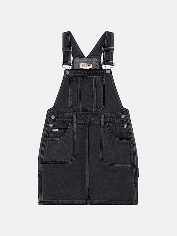 White Wash Split Back Denim Dungaree Dress