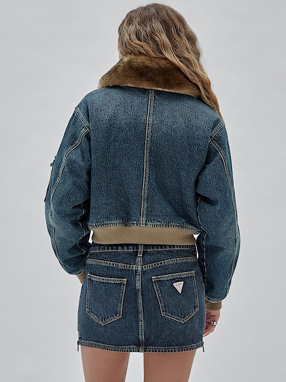 Guess faux fur logo bomber sales