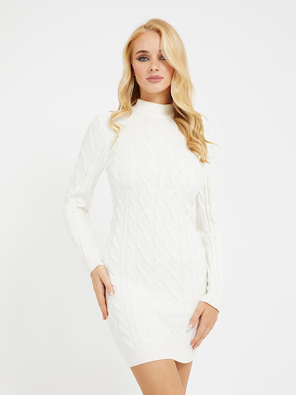 Cable-Knit V-Neck Mini Sweater Dress – Eccentric You