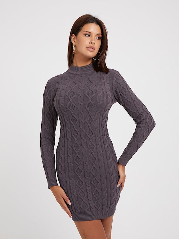 Petite Turtleneck Cable Knit Sweater Dress