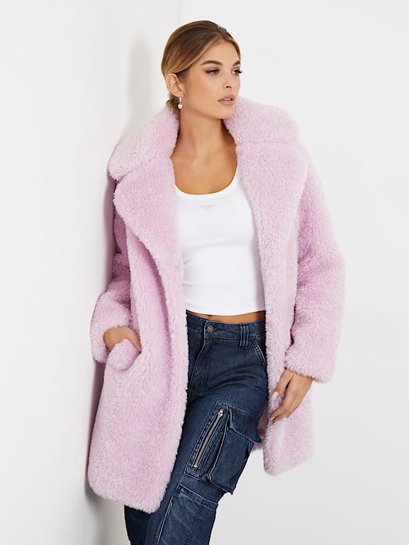 Guess faux fur new arrivals coat pink
