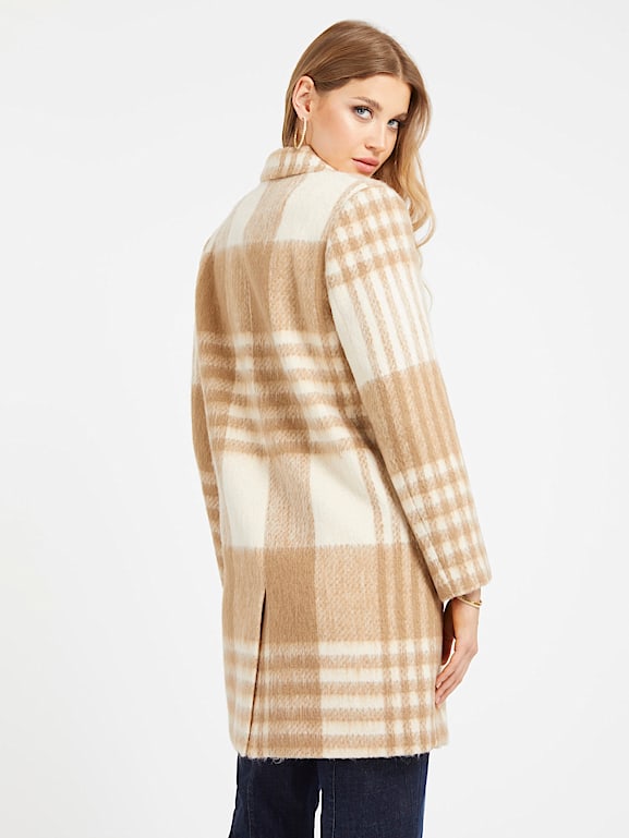 Wool blend check coat Women GUESS Past Collections