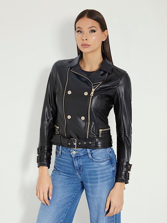 GUESS Faux leather biker jacket Women