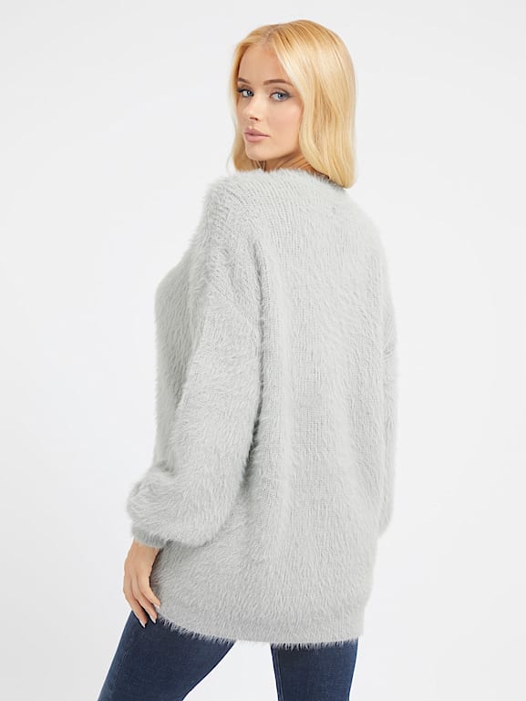 Grey fuzzy cardigan top