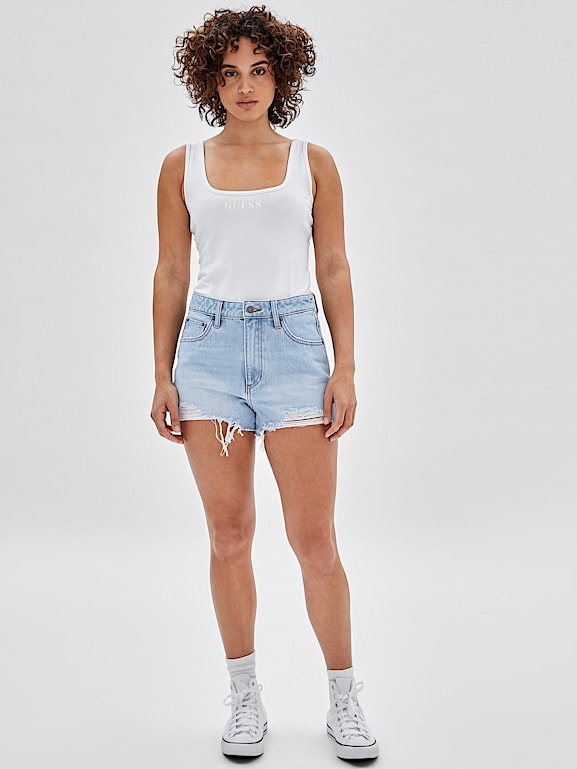 GUESS Low Rise Denim Shorts In Optic White Wash, $59