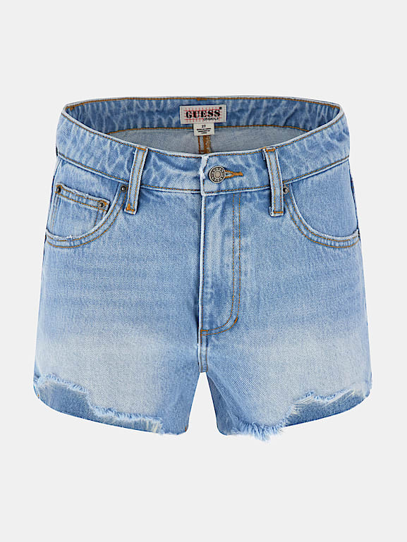 GUESS Low Rise Denim Shorts In Optic White Wash, $59