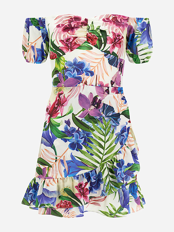 Guess printed off the sales shoulder dress