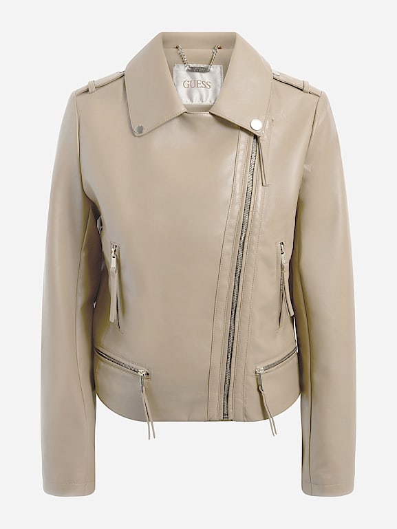 Guess beige online leather jacket