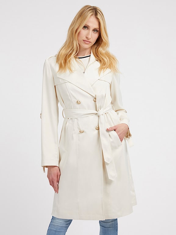 Long satin trench coat sale