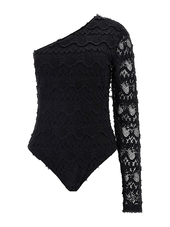 Black Lace One-Shoulder Top