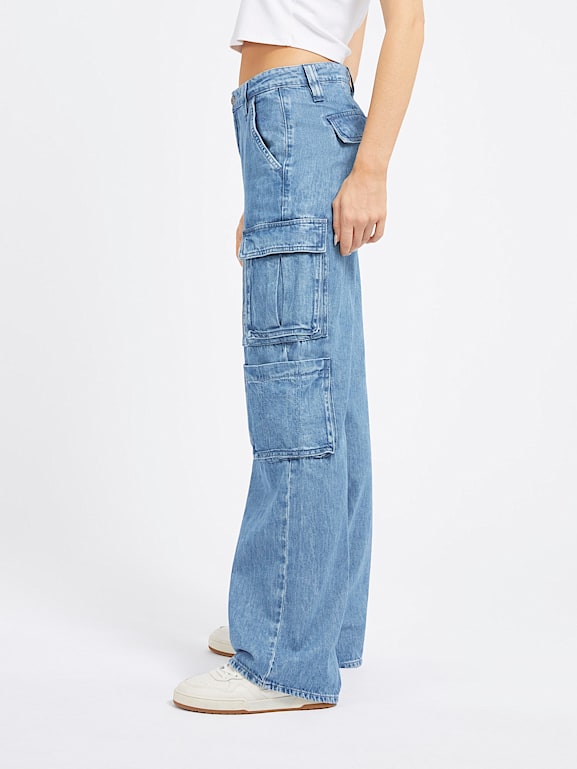 Pantalones mujer cargo vaqueros-Azul