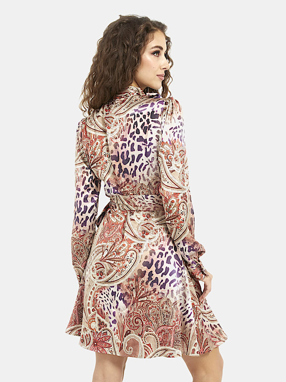 GUESS Vestido mini con estampado animal