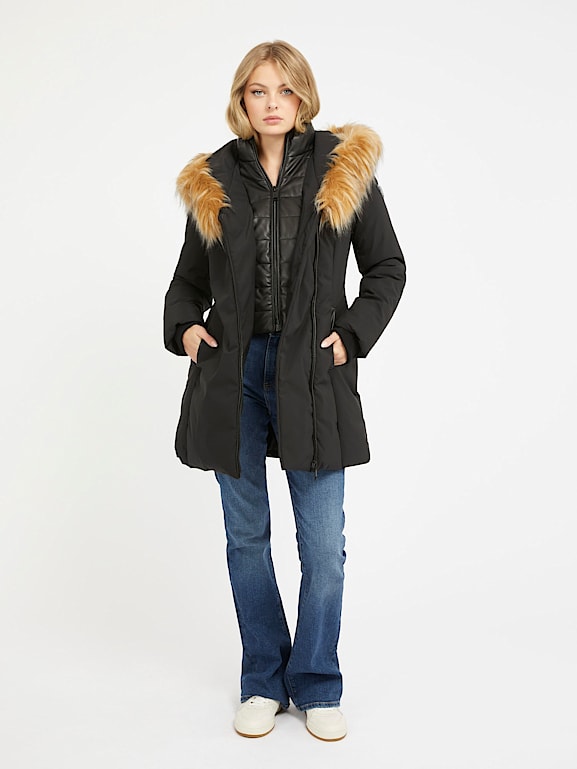 GUESS Veste a capuche en fausse fourrure Femme