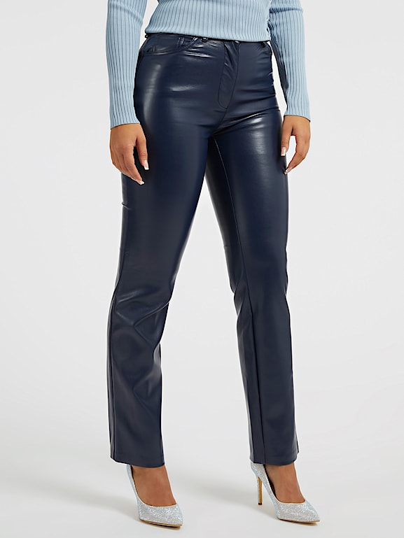 Navy leather trousers sales