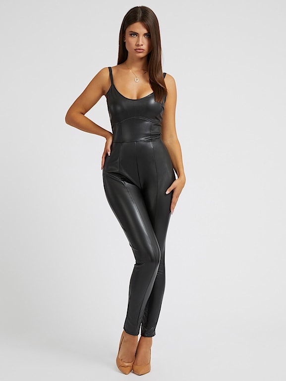 Guess leather jumpsuit clearance