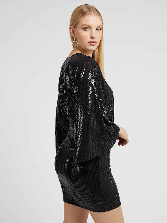 Reversible metallic knit dress