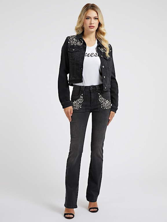 Guess black cheap denim jacket womens