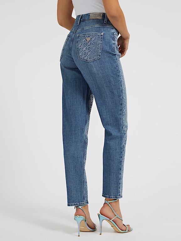 GUESS Jean coupe mom strass