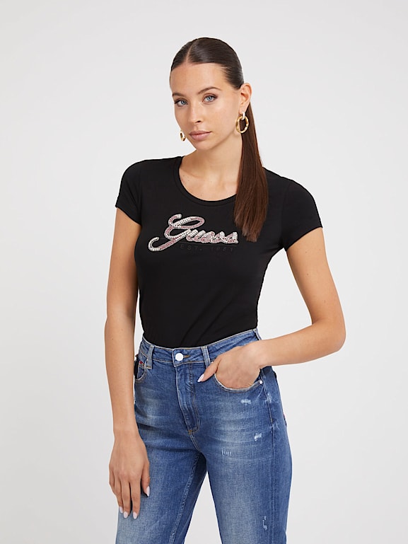 GUESS® T-shirt logo strass Donna