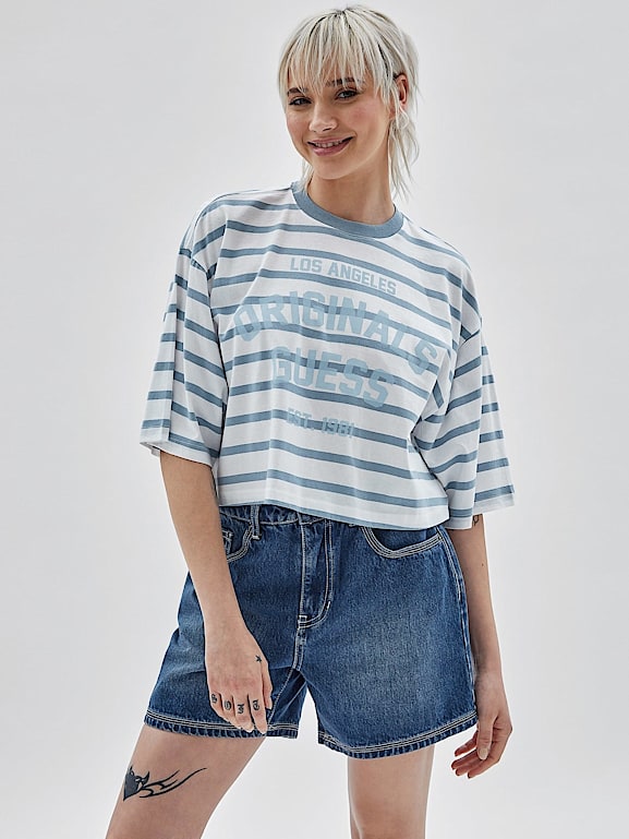 T shirt discount guess rayé femme