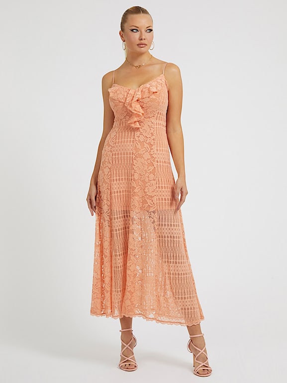 GUESS Vestido largo de encaje