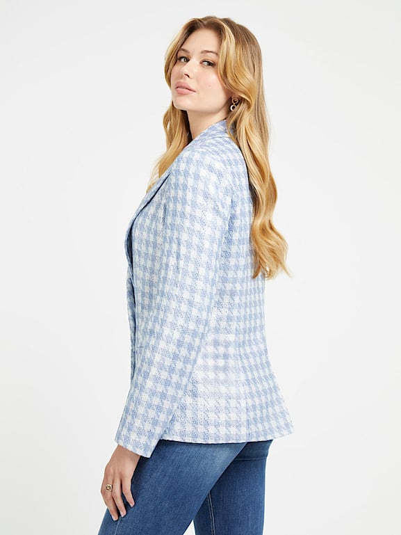Blue checked blazer on sale womens