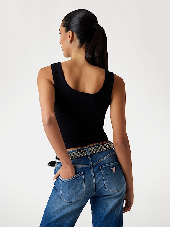 GUESS® Top sin mangas con logotipo triángulo con strass Mujer