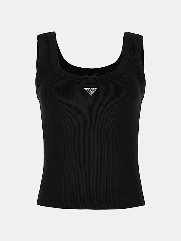GUESS® Top sin mangas con logotipo triángulo con strass Mujer