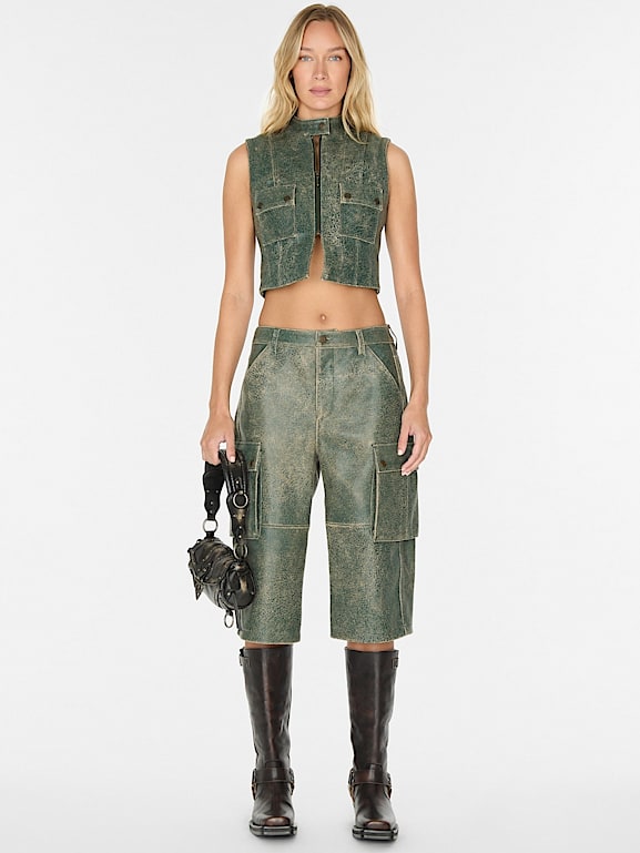 GUESS Leren broek wijde pijpen hoge taille