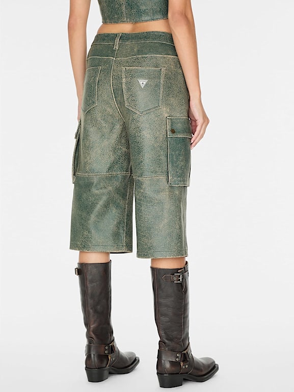 GUESS Leren broek wijde pijpen hoge taille
