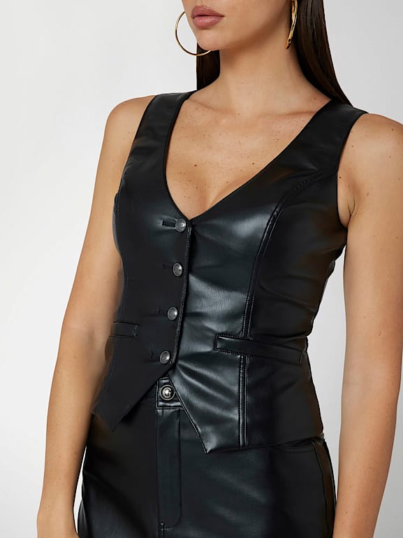 Women's faux leather vests top
