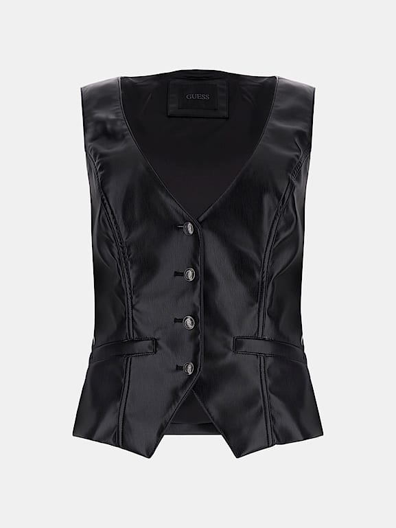 Black faux leather vest womens outlet