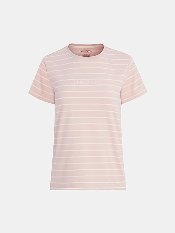Camiseta clasica a rayas con logotipo bordado Mujer GUESS Jeans