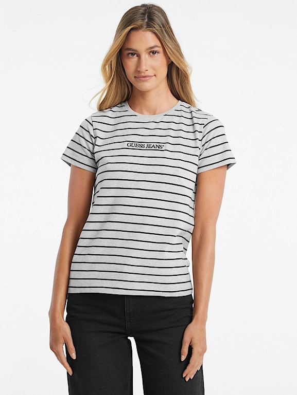 Womens guess striped t shirt hot sale