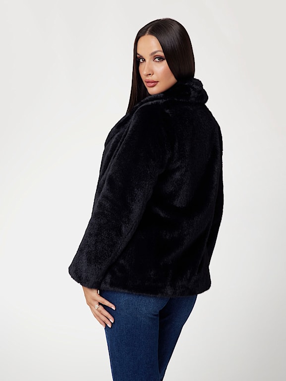 Plus size fur jacket black top