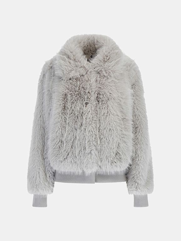 Guess faux fur bomber jacket sales