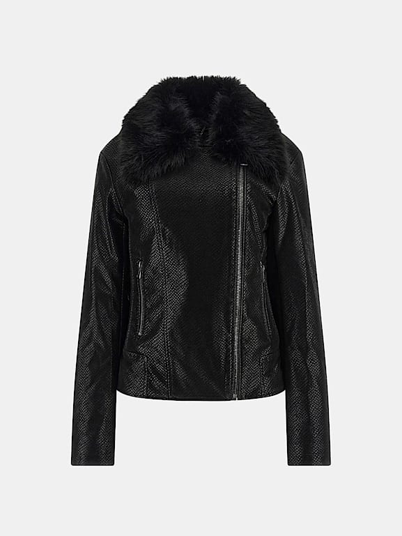 Topshop biker jacket with fur collar outlet