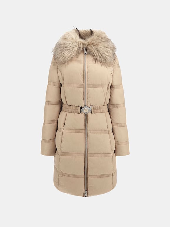 Doudoune beige col fourrure shop