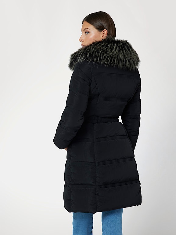 GUESS Doudoune longue col fourrure synthetique Femme